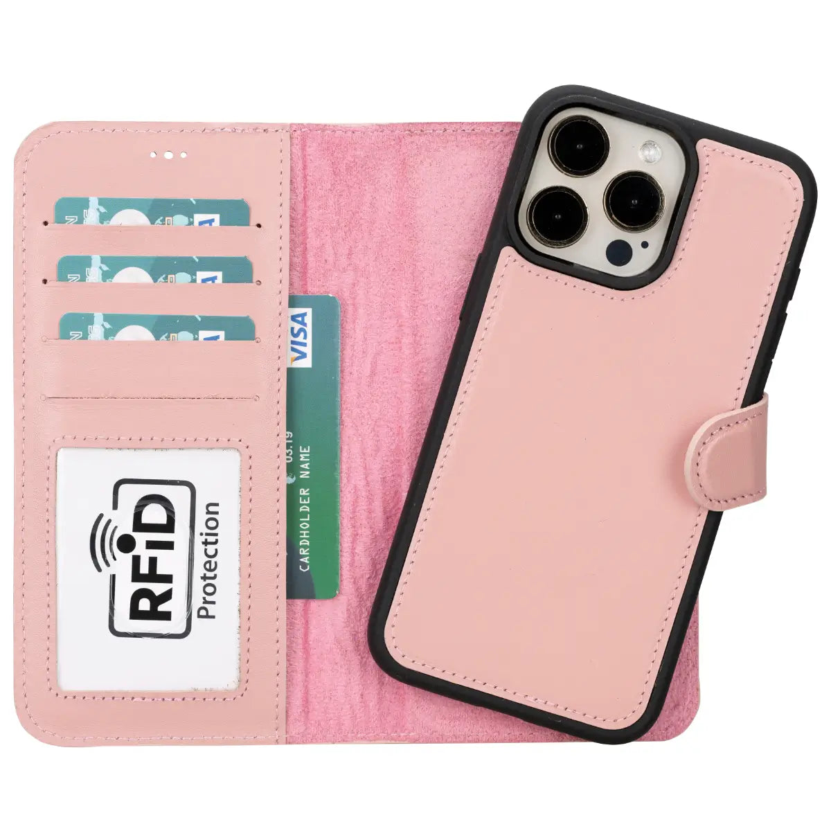 Pink Leather Wallet Case for iPhone 15 Pro Max