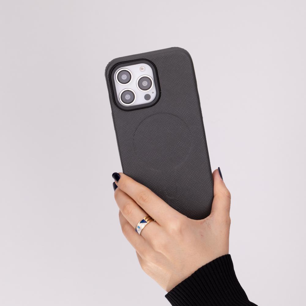Rivo iPhone 16 Pro Max Leather Case, Textured Gray