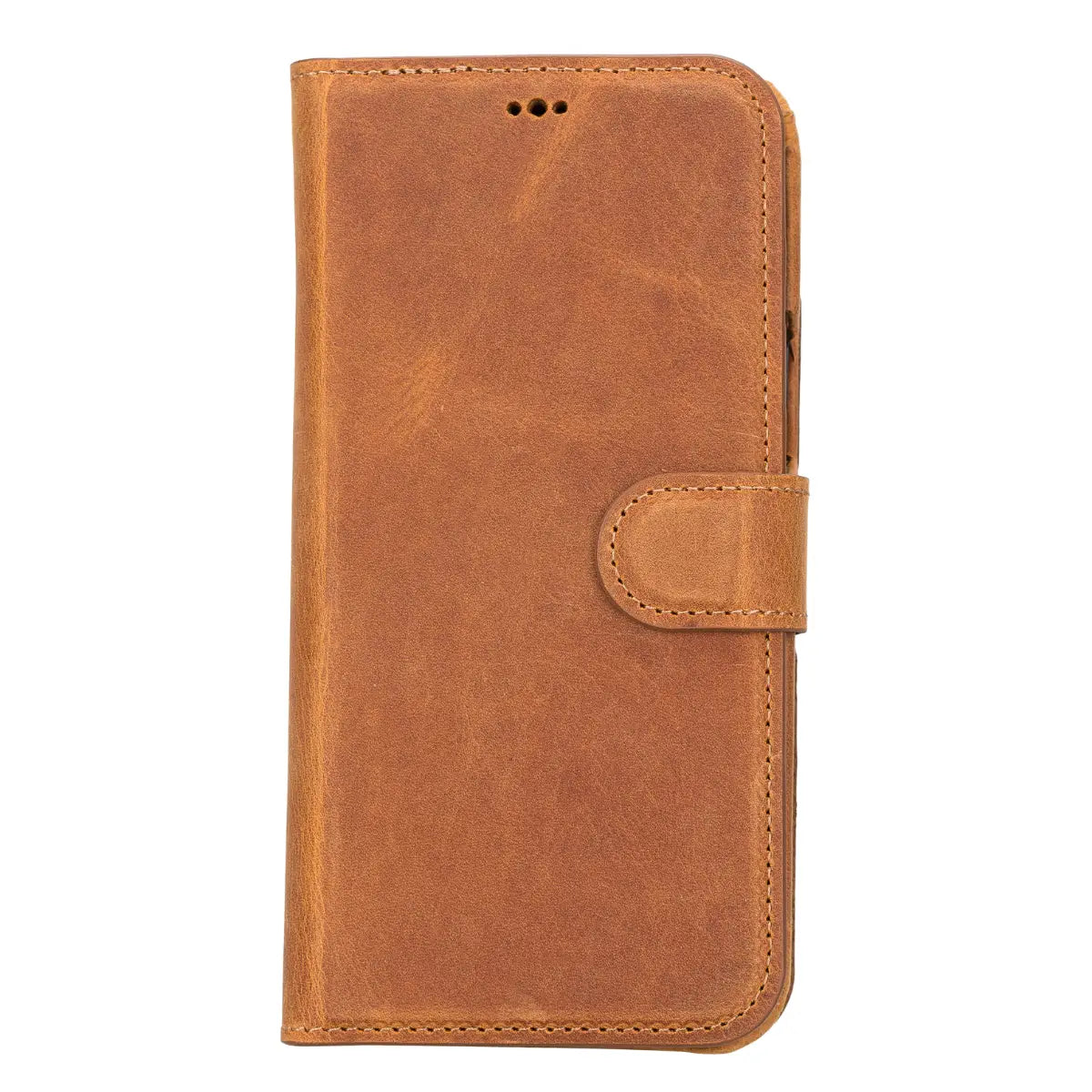 Camel Brown Leather Magnetic Wallet Case for iPhone 14 Plus, Prestige