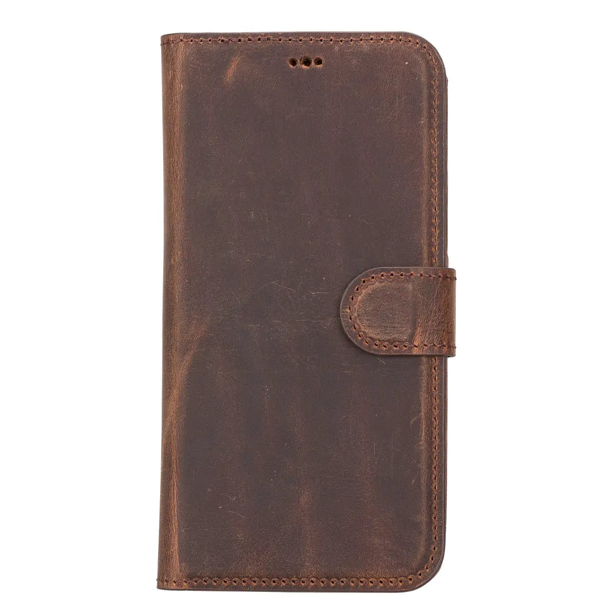 Distressed Brown Leather Magnetic Wallet Case for iPhone 14 Plus, Prestige