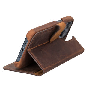 Antic Brown Leather Magnetic Wallet Case for iPhone 15 Pro (6.1"), Prestige