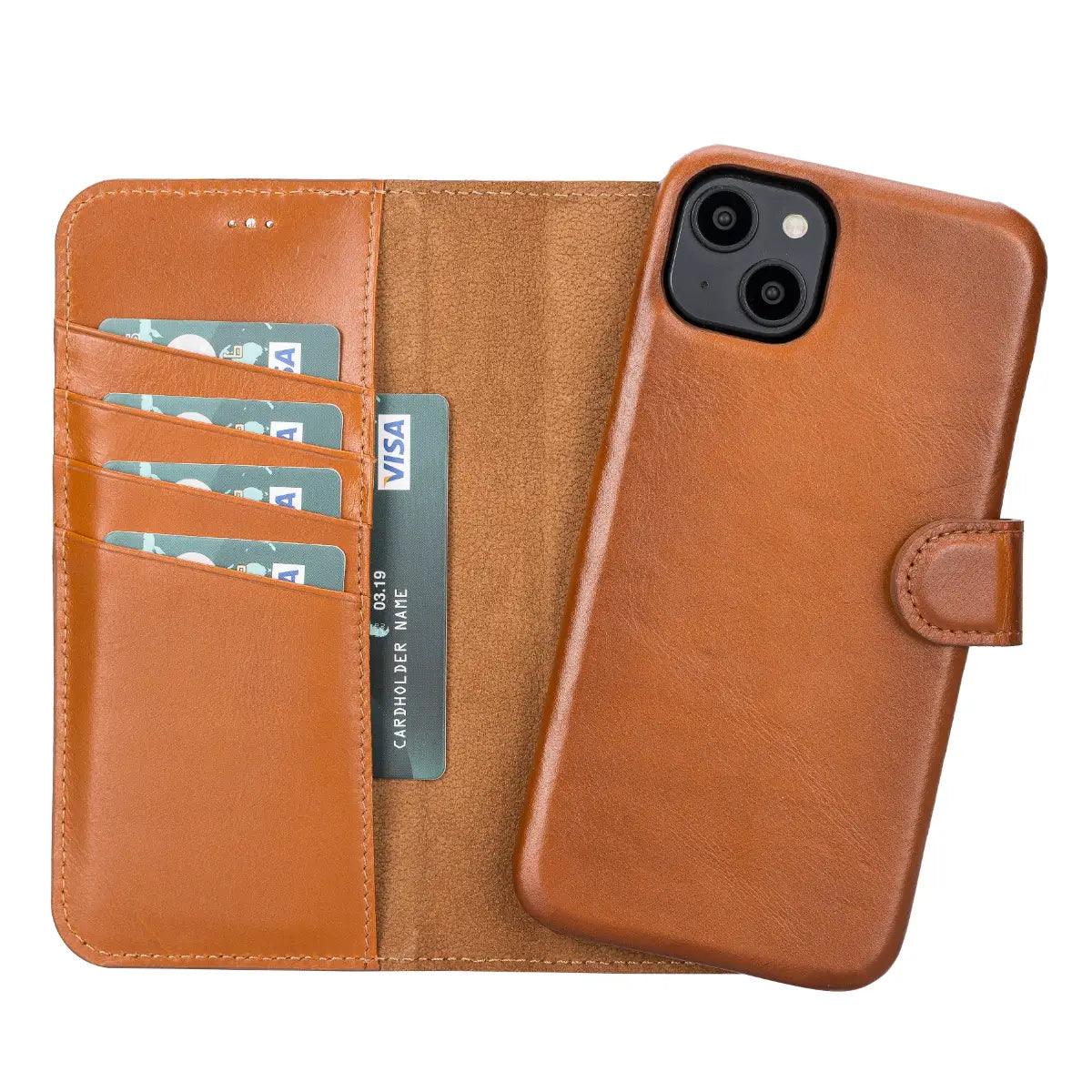 Burnished Tan Leather Magnetic Wallet Case for iPhone 14 Plus, Prestige