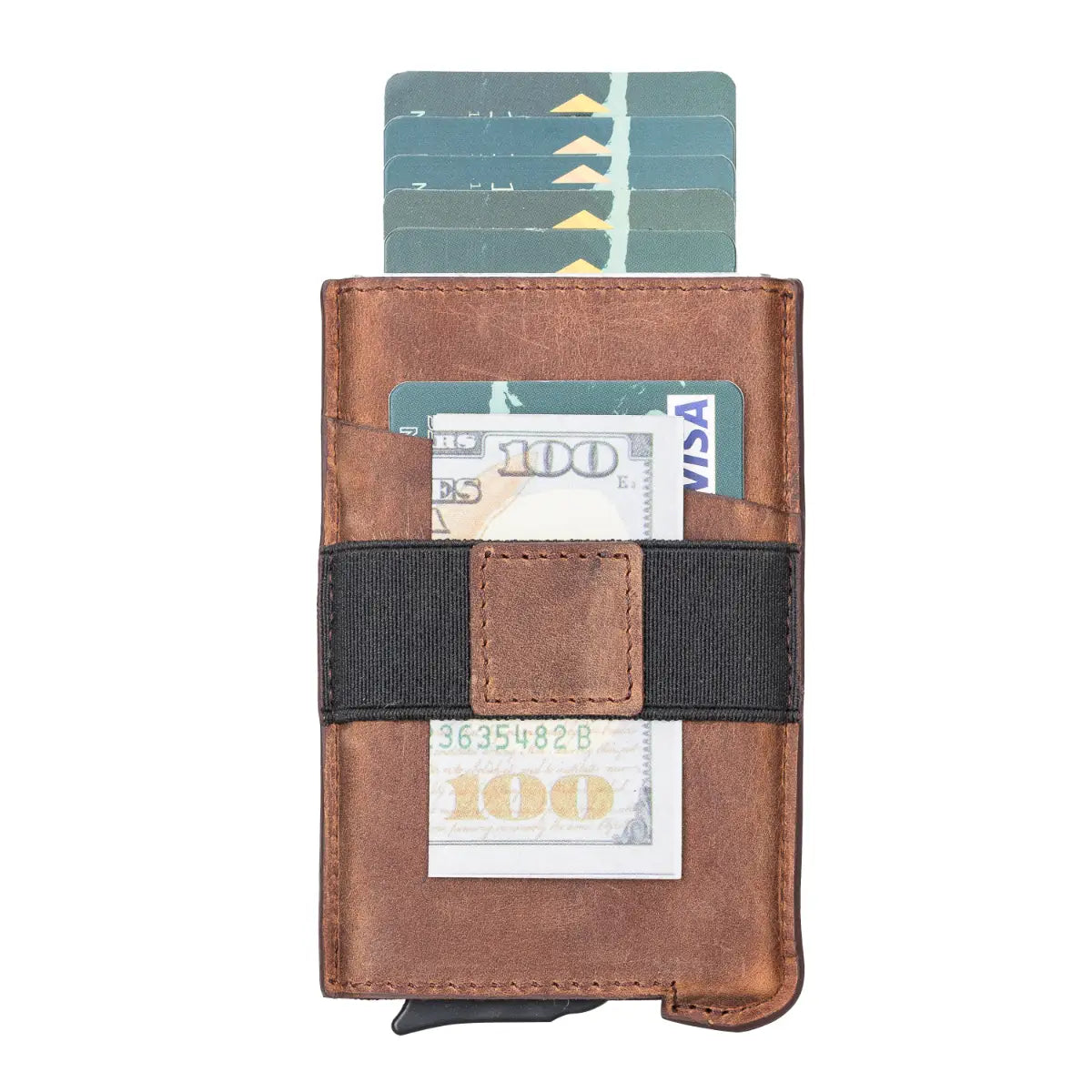 Brown wallet with card slots and money clip
