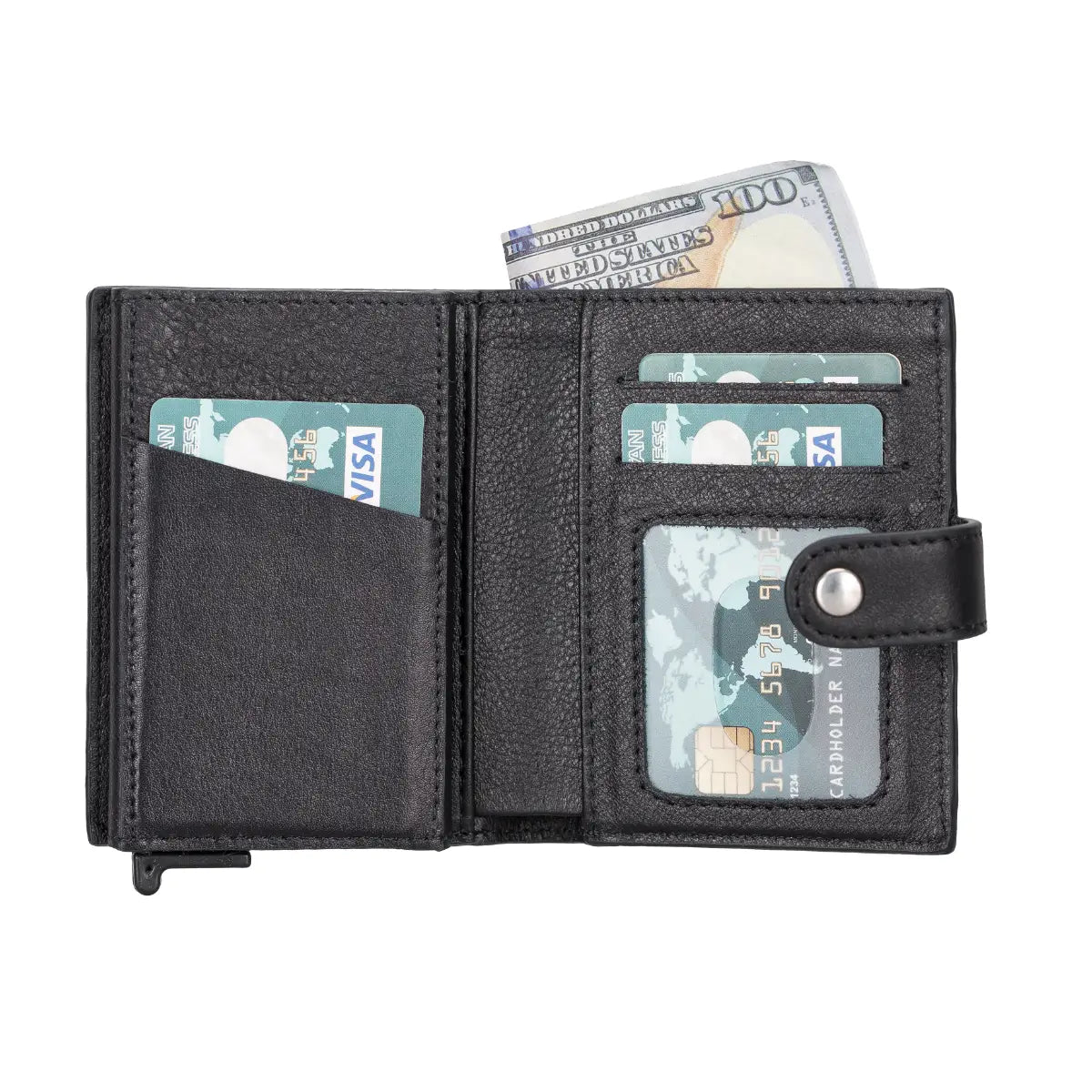 Palermo Leather Mechanical Card Holder-Black