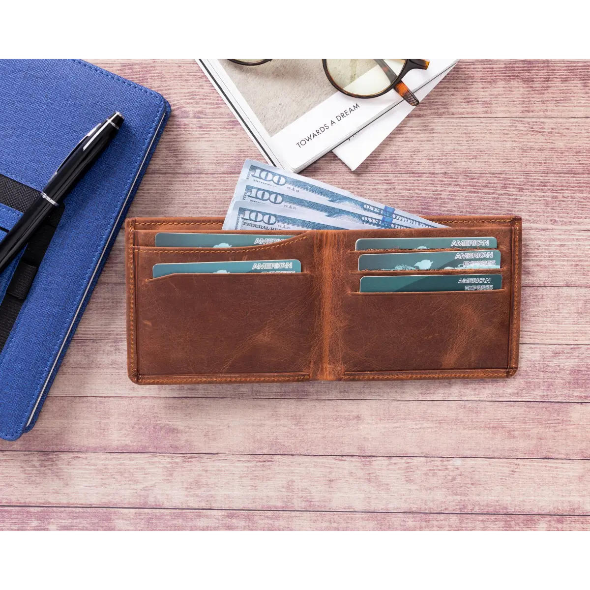 Toros Bifold Leather Wallet-Distressed Brown