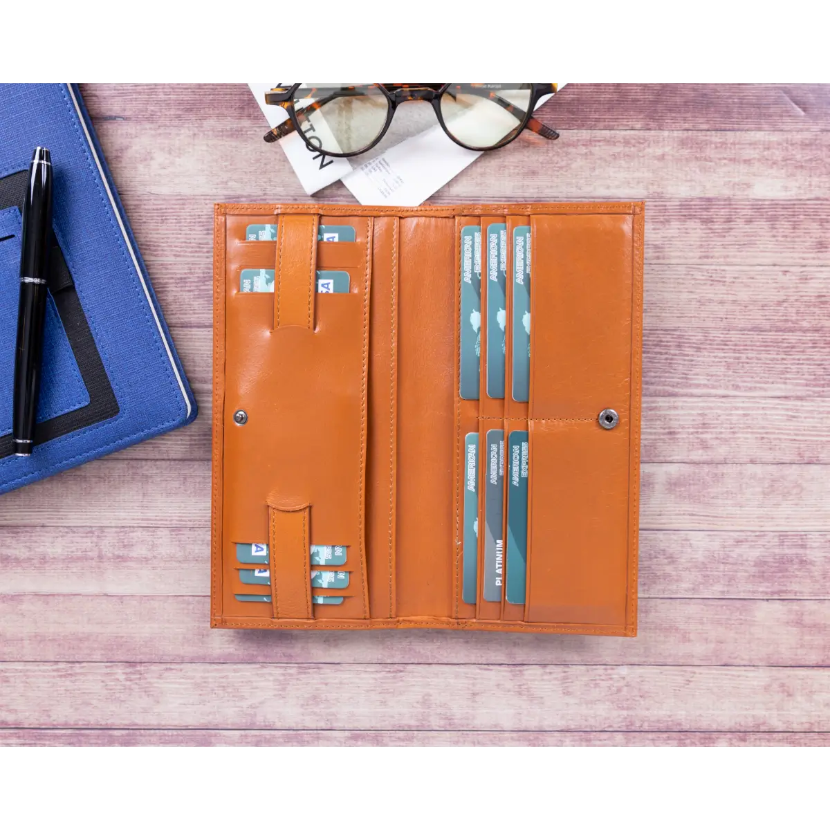 Unisex Leather Organizer Wallet-Burnished Tan