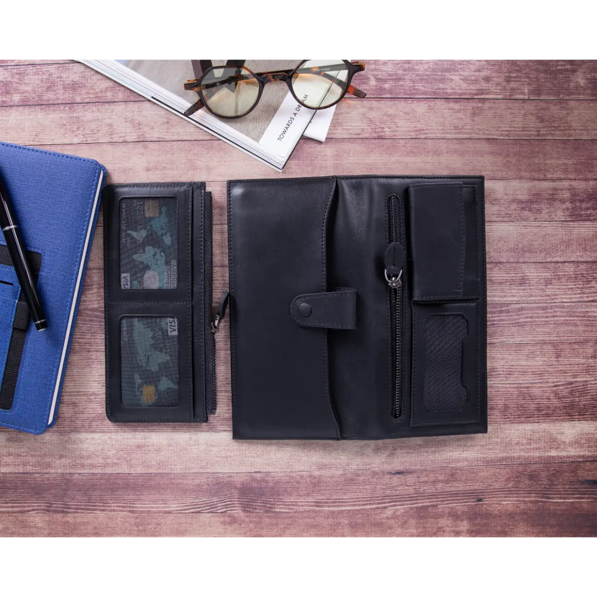 Unisex Leather Organizer Wallet-Black