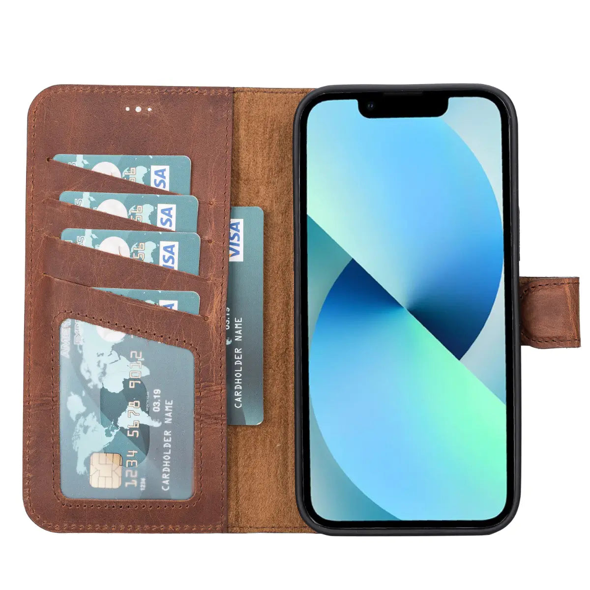 Distressed Brown Leather Wallet Case for iPhone 13 Pro Max