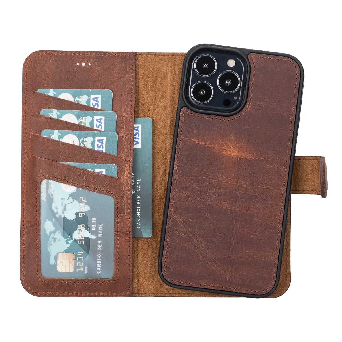 Distressed Brown Leather Wallet Case for iPhone 13 Pro Max