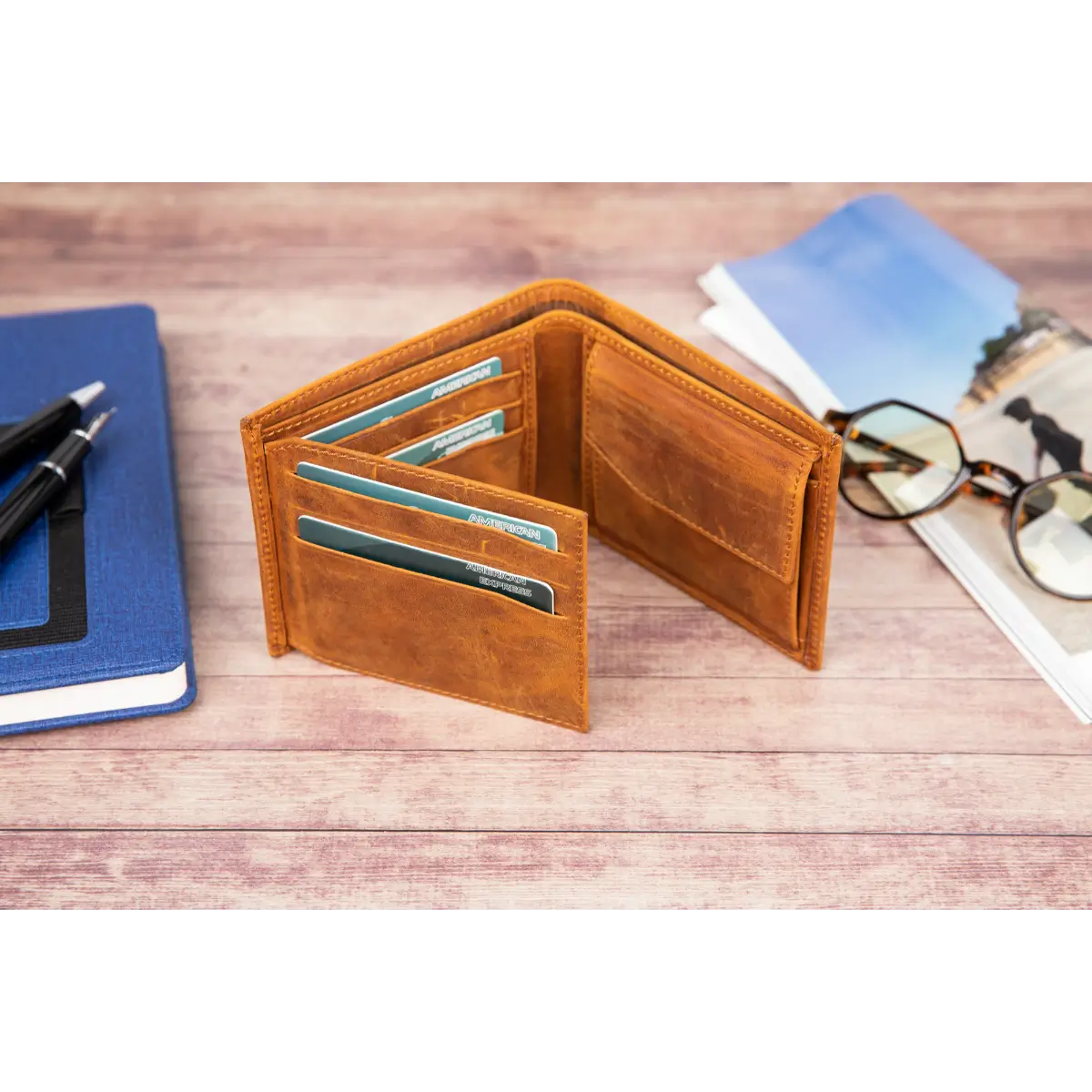 Ranger Trifold Leather Wallet-Camel Brown