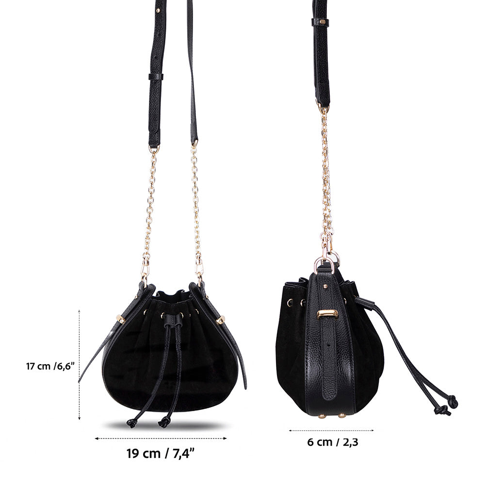 Valentina Women's Suede Leather Bag - Black