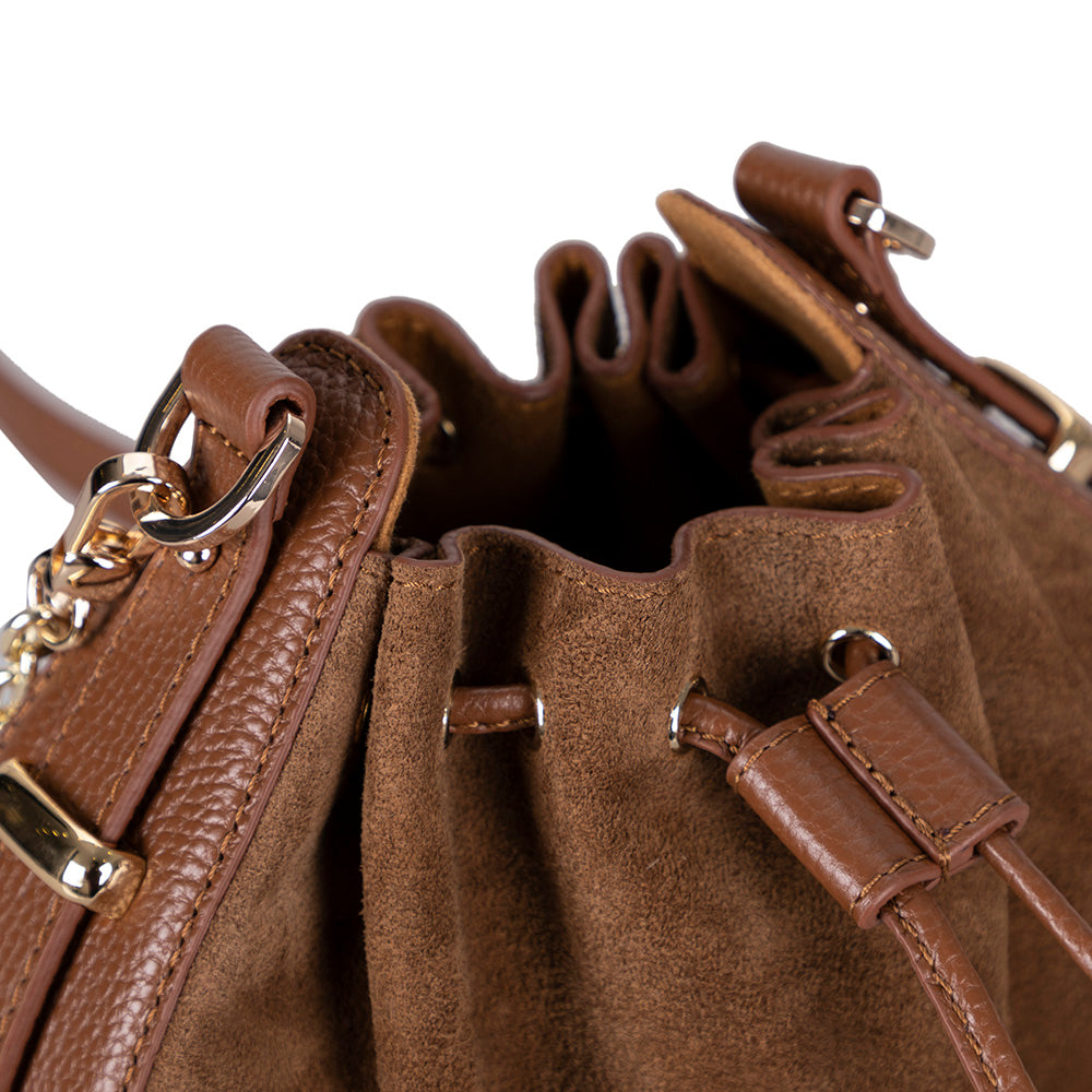 Valentina Women's Suede Leather Bag - Tan