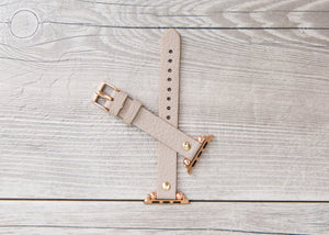Gray-Beige Slim Full Grain Leather Band (Gold Rivet)