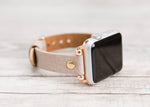 Gray-Beige Slim Full Grain Leather Band (Gold Rivet)