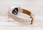 Gray-Beige Slim Full Grain Leather Band (Gold Rivet)