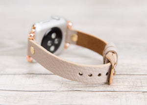 Gray-Beige Slim Full Grain Leather Band (Gold Rivet)