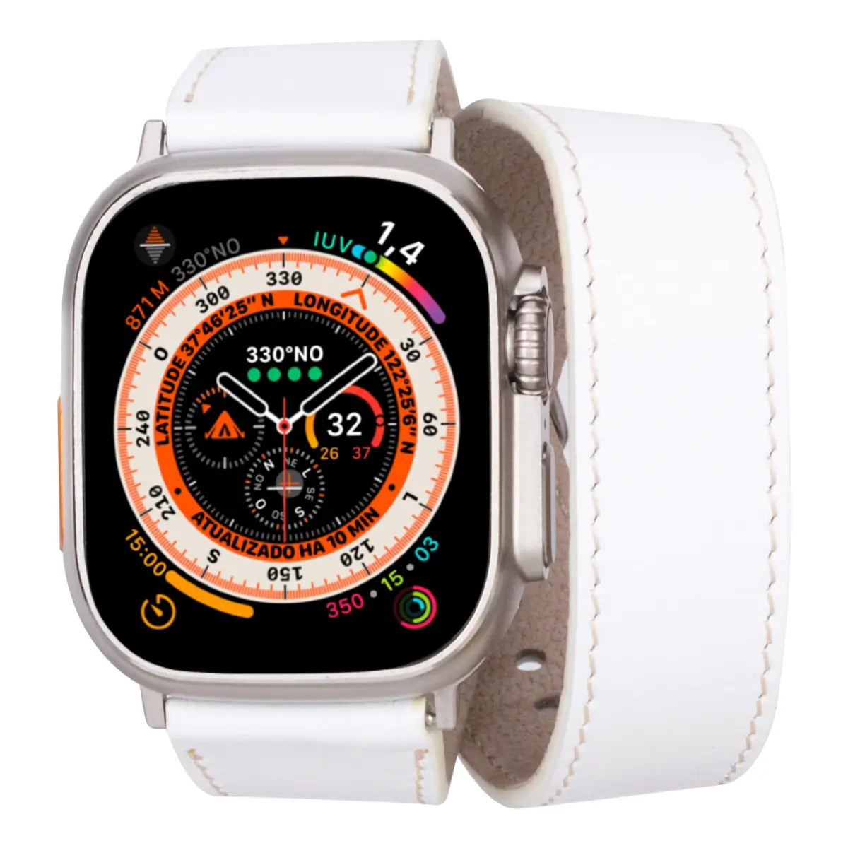 White Leather Double Tour Apple Watch Band