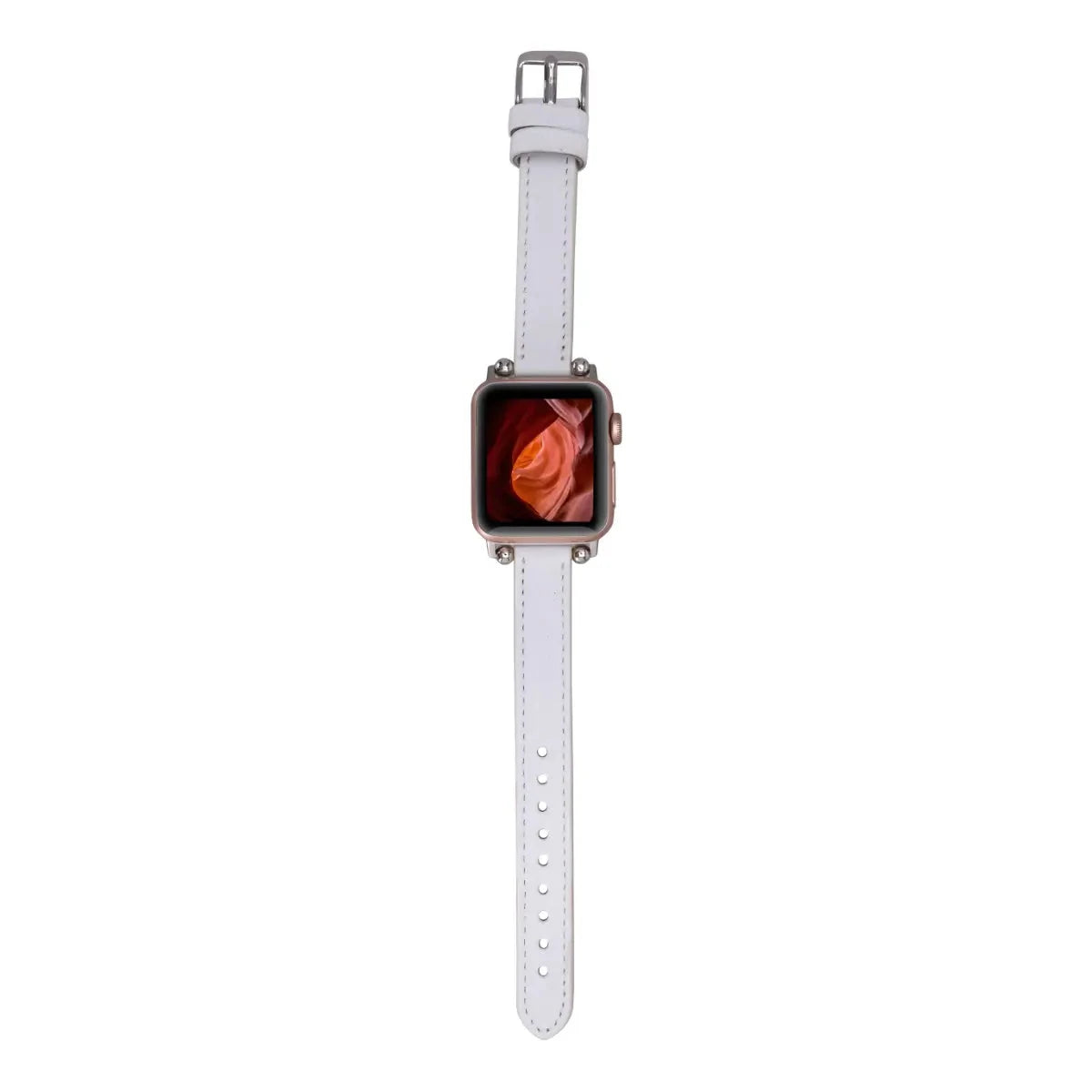 White Leather Ultra Slim Apple Watch Band