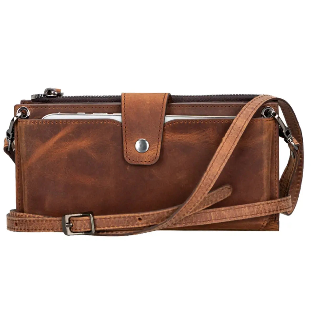 Women's Crossbody Wallet-Distressed Brown