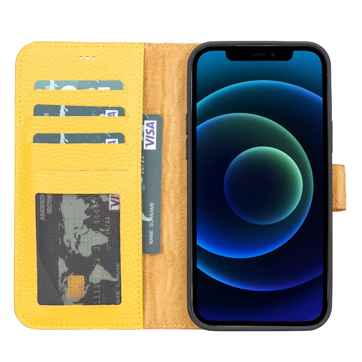 Yellow Leather Magnetic Case for iPhone 13 Pro