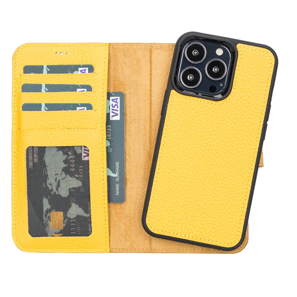 Yellow Leather Magnetic Case for iPhone 13 Pro