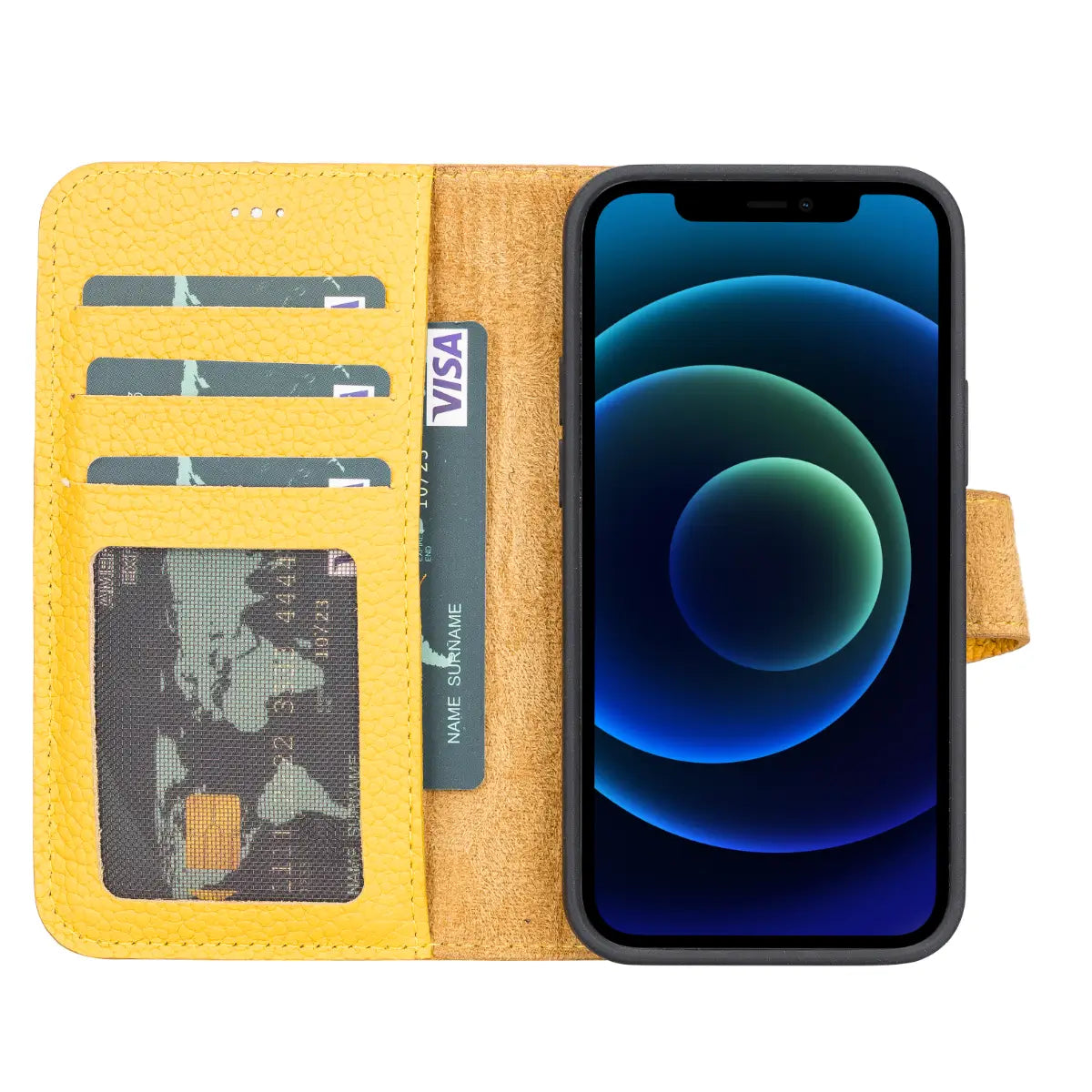 Yellow Leather Wallet Case for iPhone 13 Mini