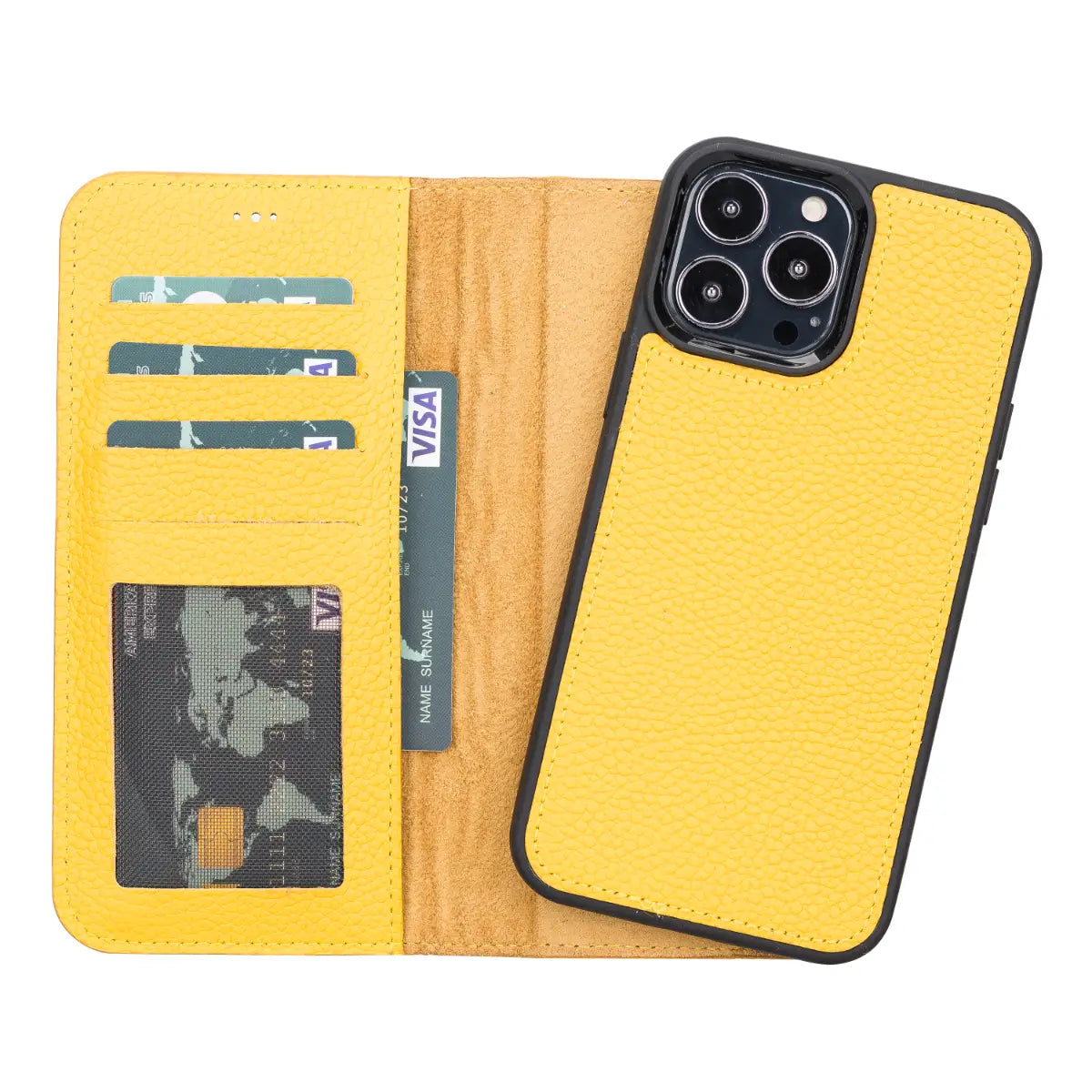 Yellow Leather Wallet Case for iPhone 13 Pro Max