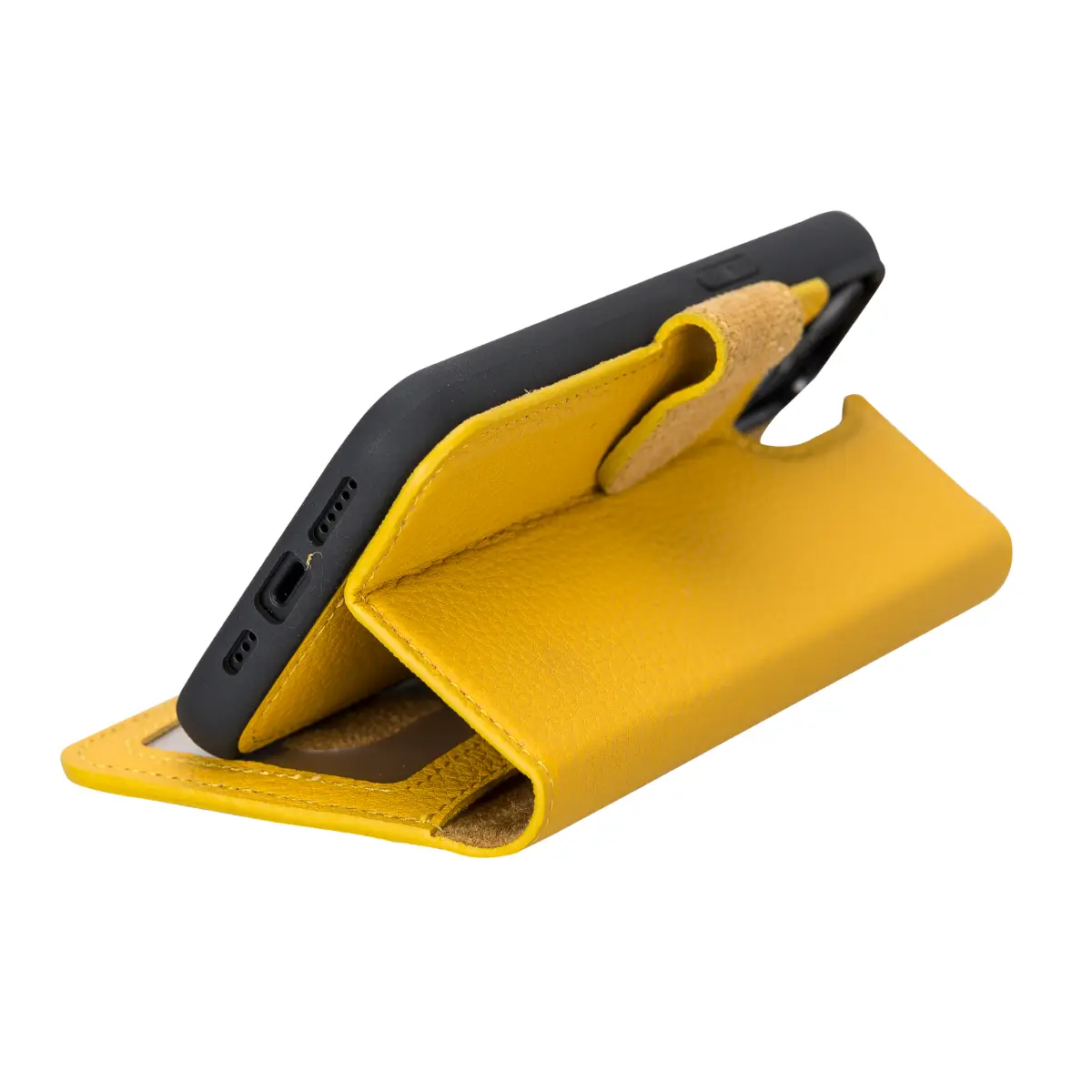 Yellow Leather Wallet Case for iPhone 14