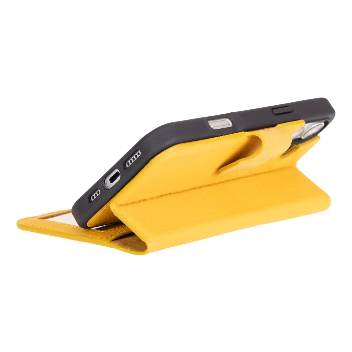 Yellow Leather Wallet Case for iPhone 16