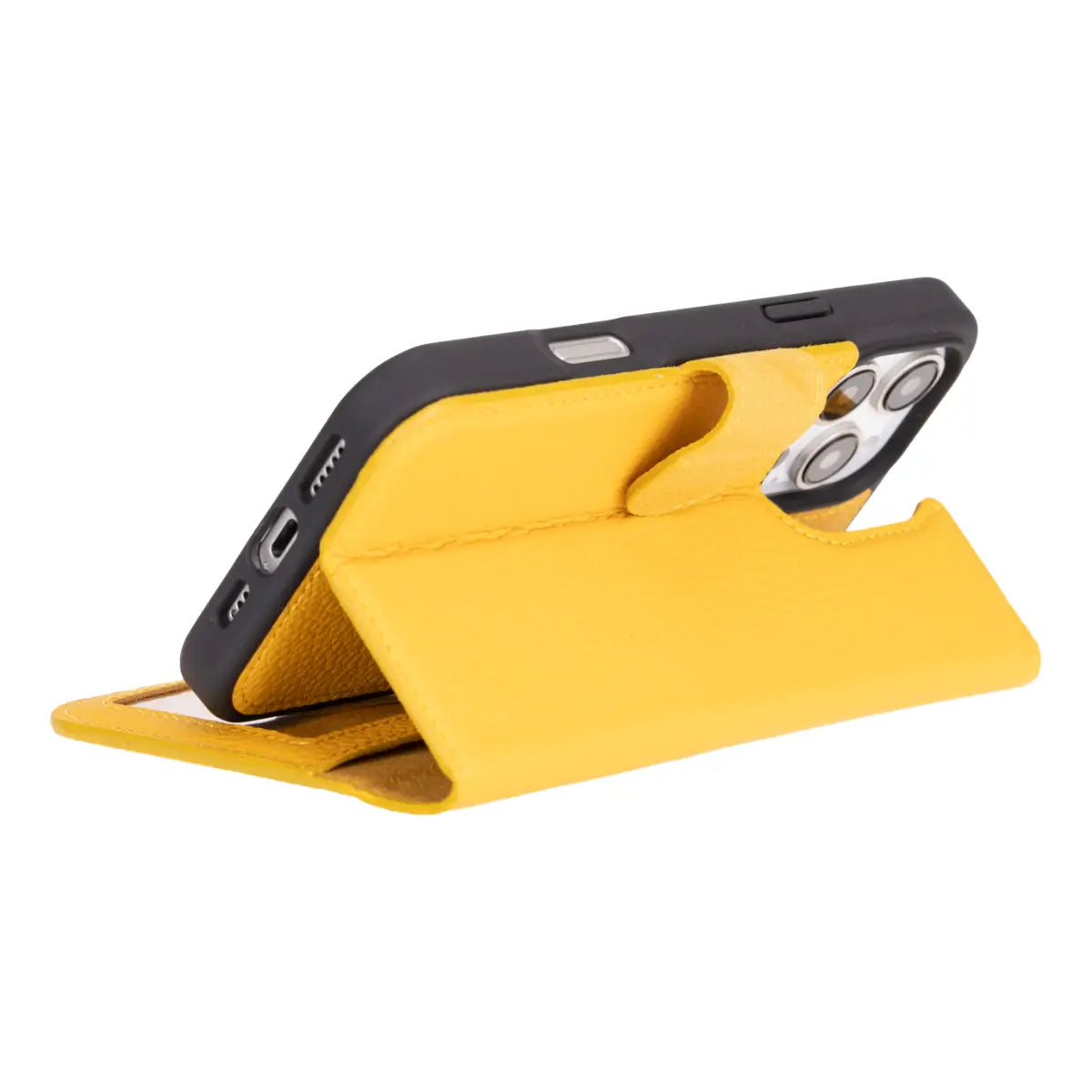 Yellow Leather Wallet Case for iPhone 16 Pro