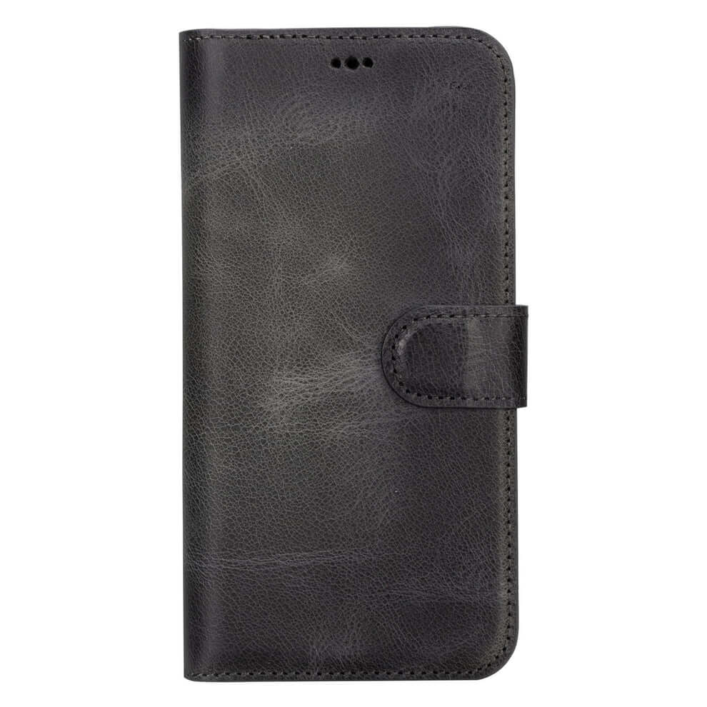Burnished Gray Leather Wallet Case for iPhone 15