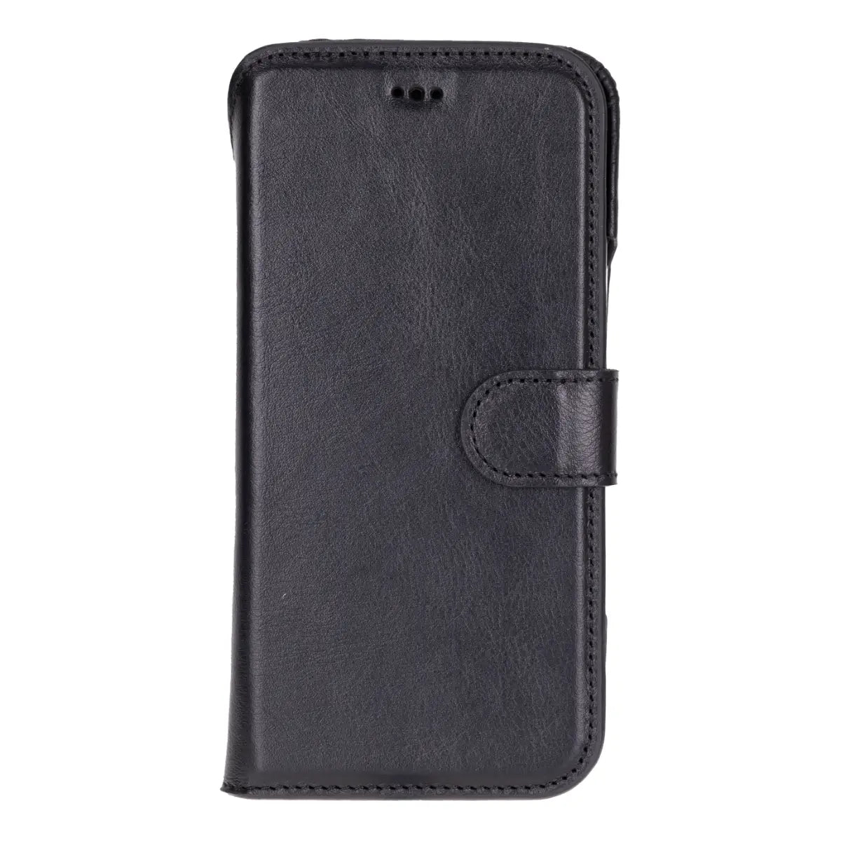 iPhone 17 Pro Max Leather Case Black Prestige closed front with iPhone inside
