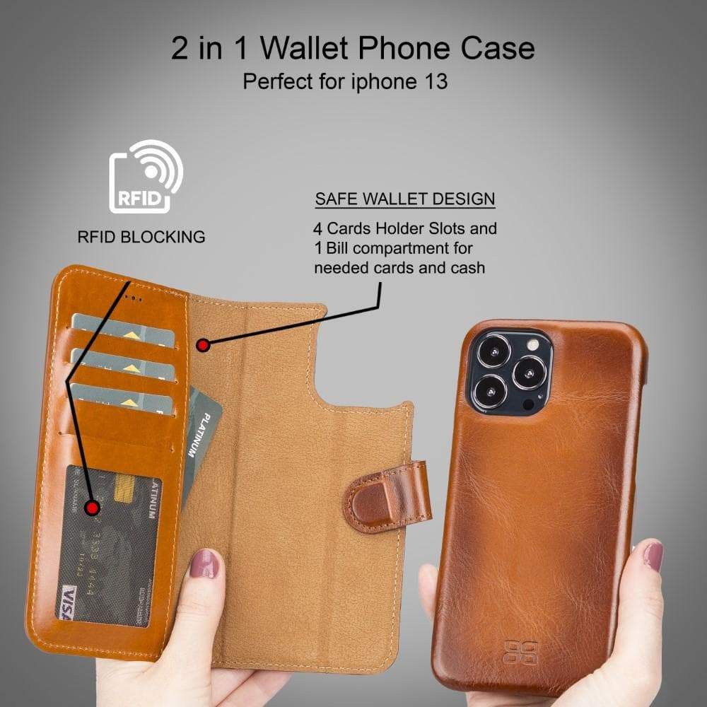 Burnished Tan Leather Magnetic Wallet Case for iPhone 14 Pro (6.1"), Prestige