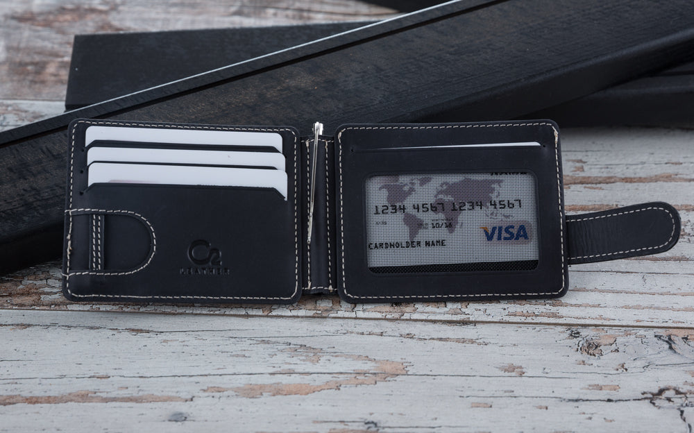 Two Sided Full Grain Leather Black Wallet