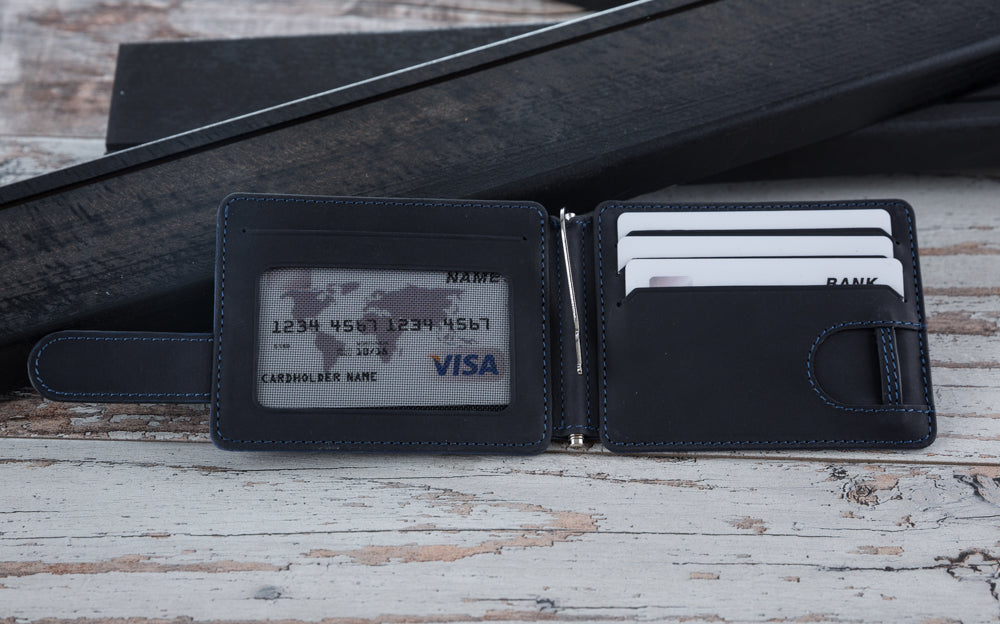 Blue/Black Leather Cardholder Wallet