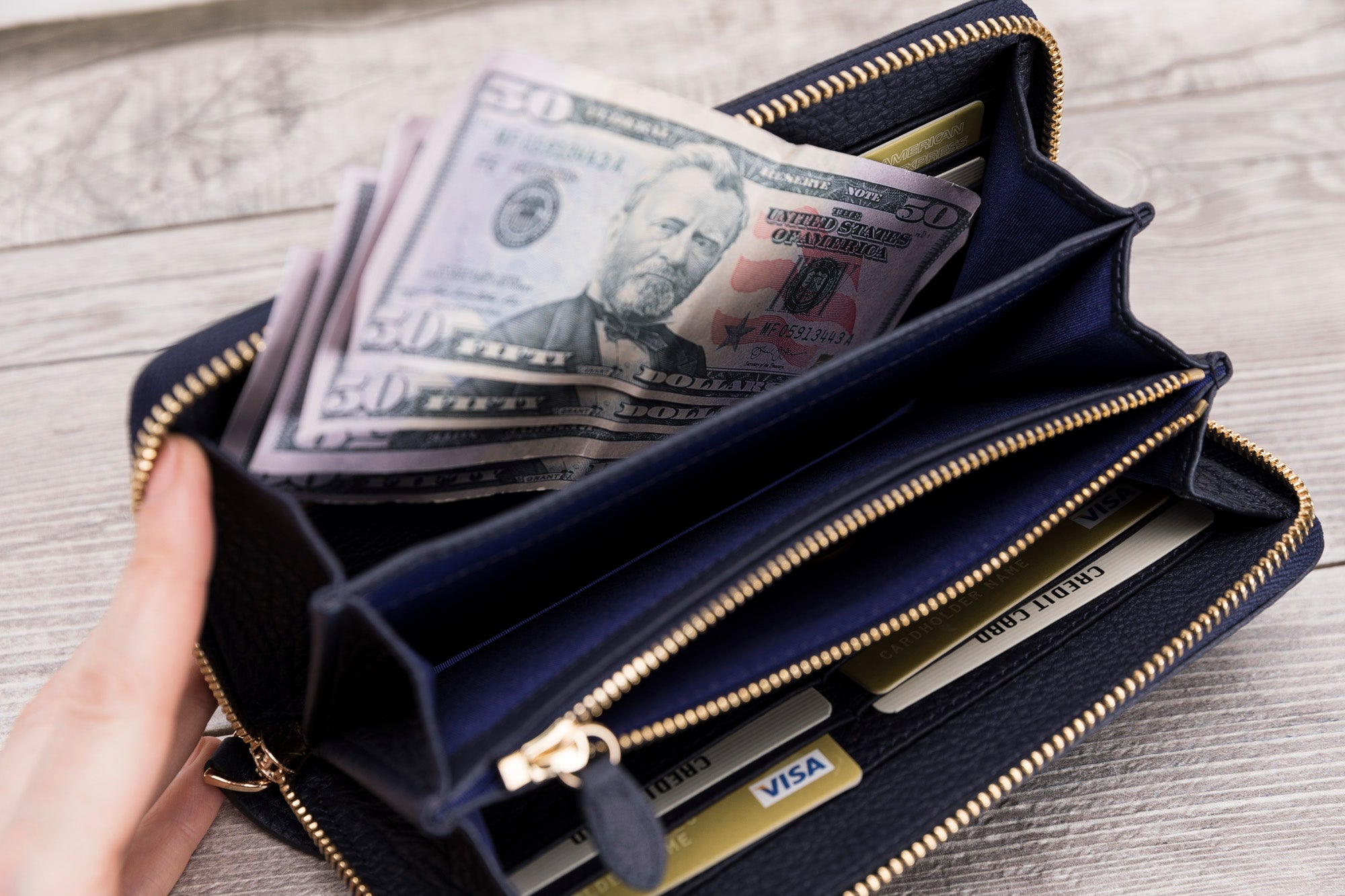 Navy Blue Leather Womens Wallet