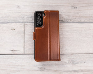 Burnished Tan Magnetic Leather Wallet Case for Galaxy S22 / S22 Plus/ S22 Ultra
