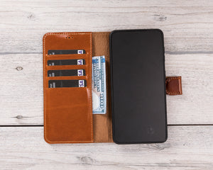Burnished Tan Magnetic Leather Wallet Case for Galaxy S22 / S22 Plus/ S22 Ultra