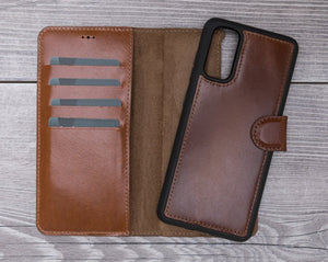 Burnished Tan Magnetic Leather Wallet Case for Galaxy S20 / S20 Plus/ S20 Ultra