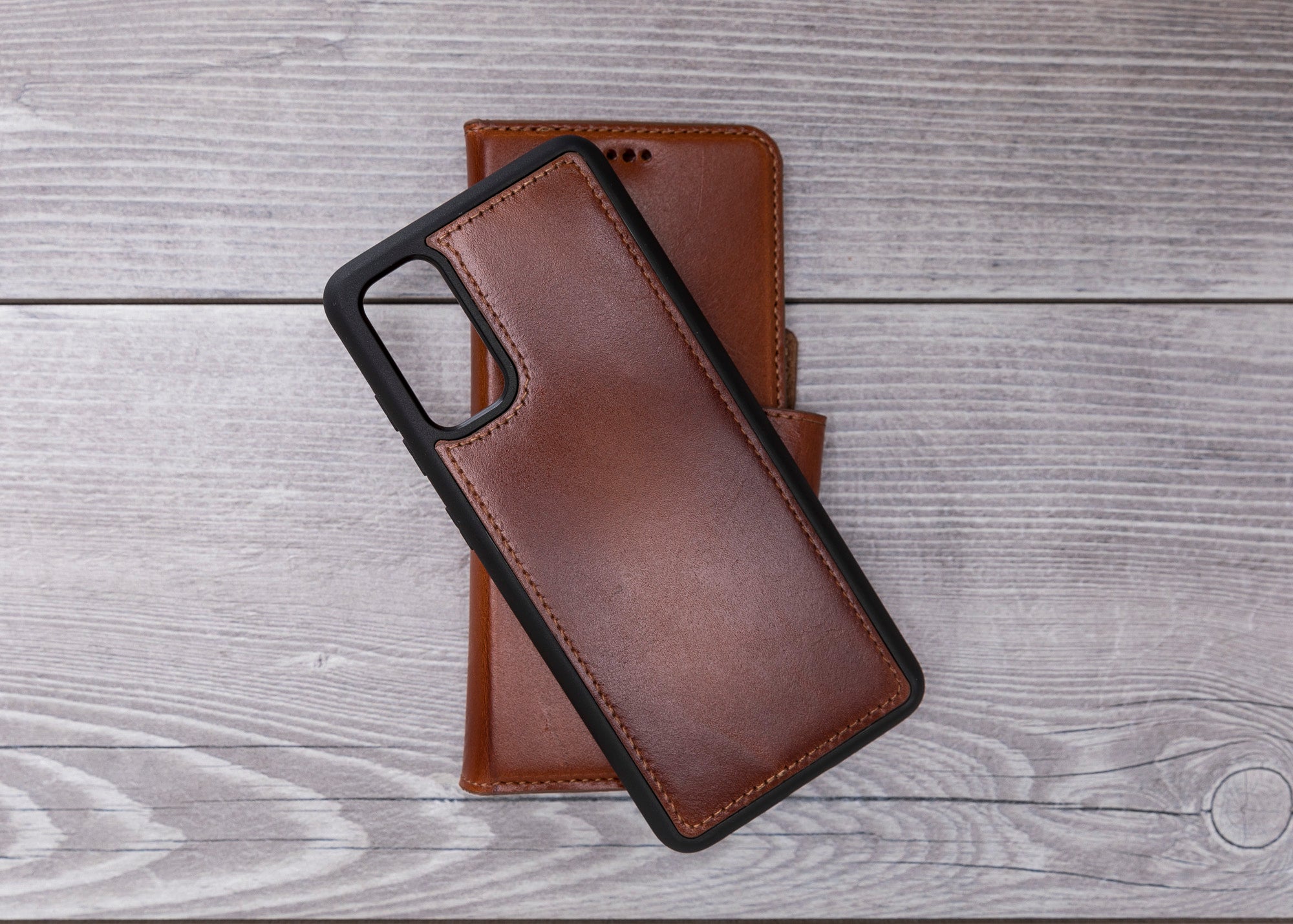 Burnished Tan Magnetic Leather Wallet Case for Galaxy S20 / S20 Plus/ S20 Ultra