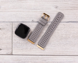Perforated Gray Leather Band for Fitbit Watch