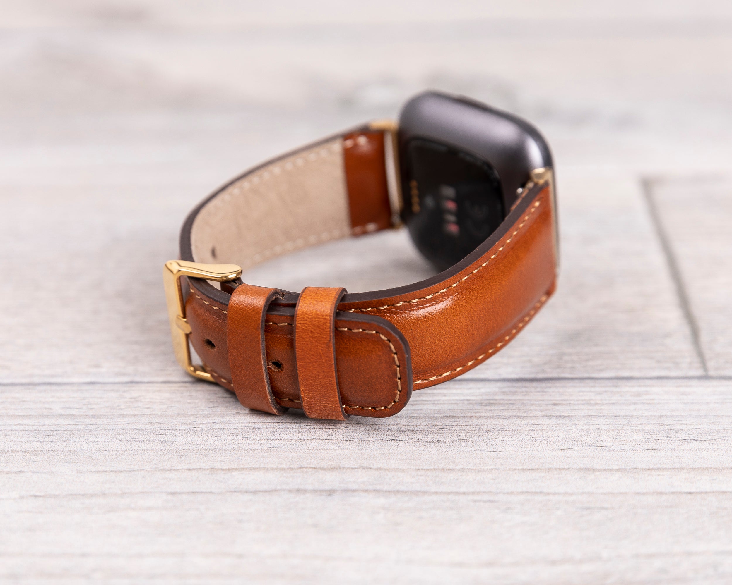 Tan Color Leather Band for Fitbit Watch