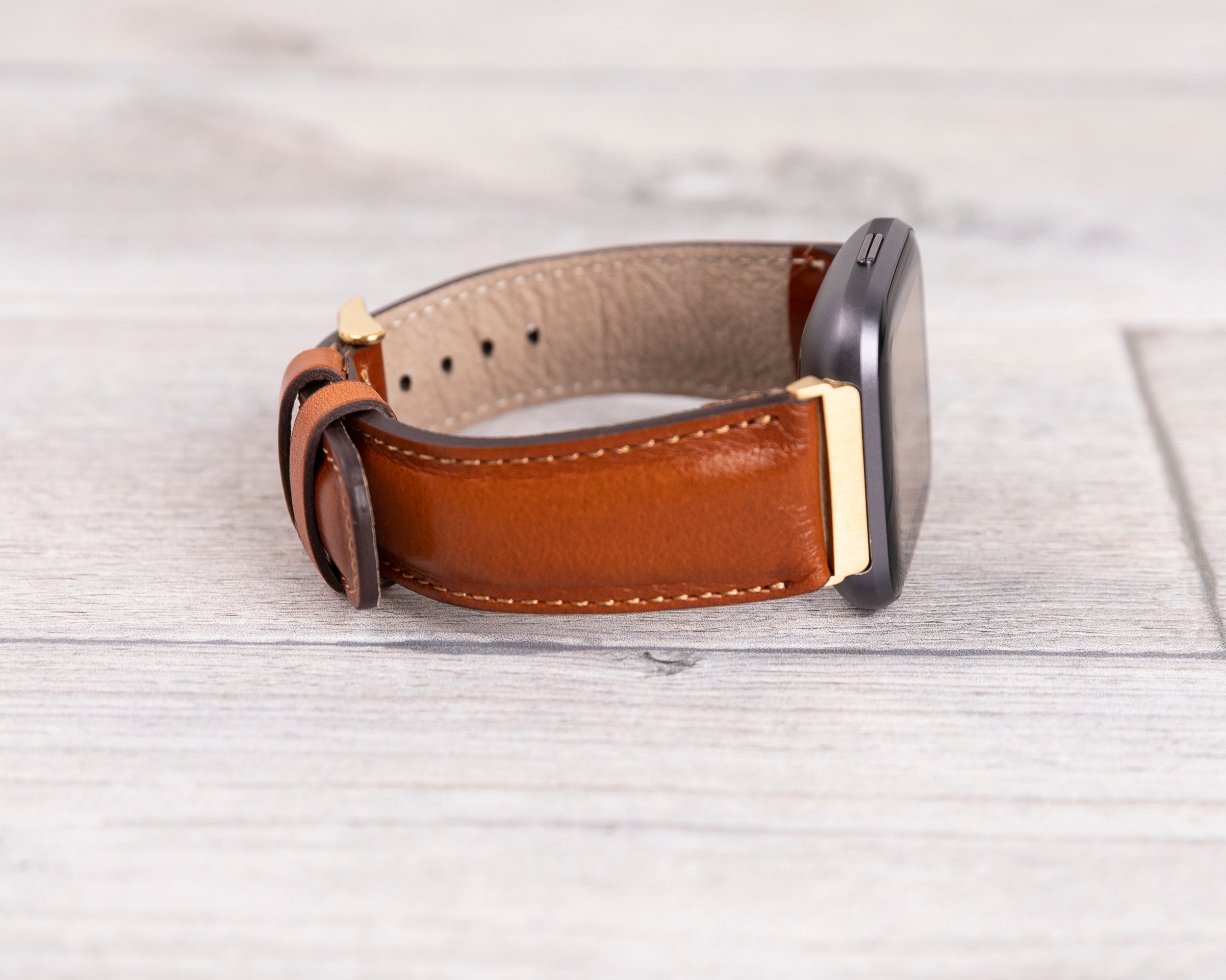 Tan Color Leather Band for Fitbit Watch
