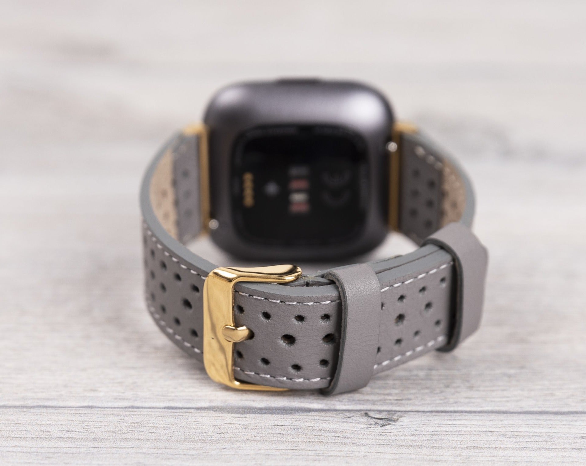 Perforated Gray Leather Band for Fitbit Watch