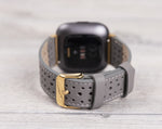 Perforated Gray Leather Band for Fitbit Watch