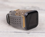 Perforated Gray Leather Band for Fitbit Watch