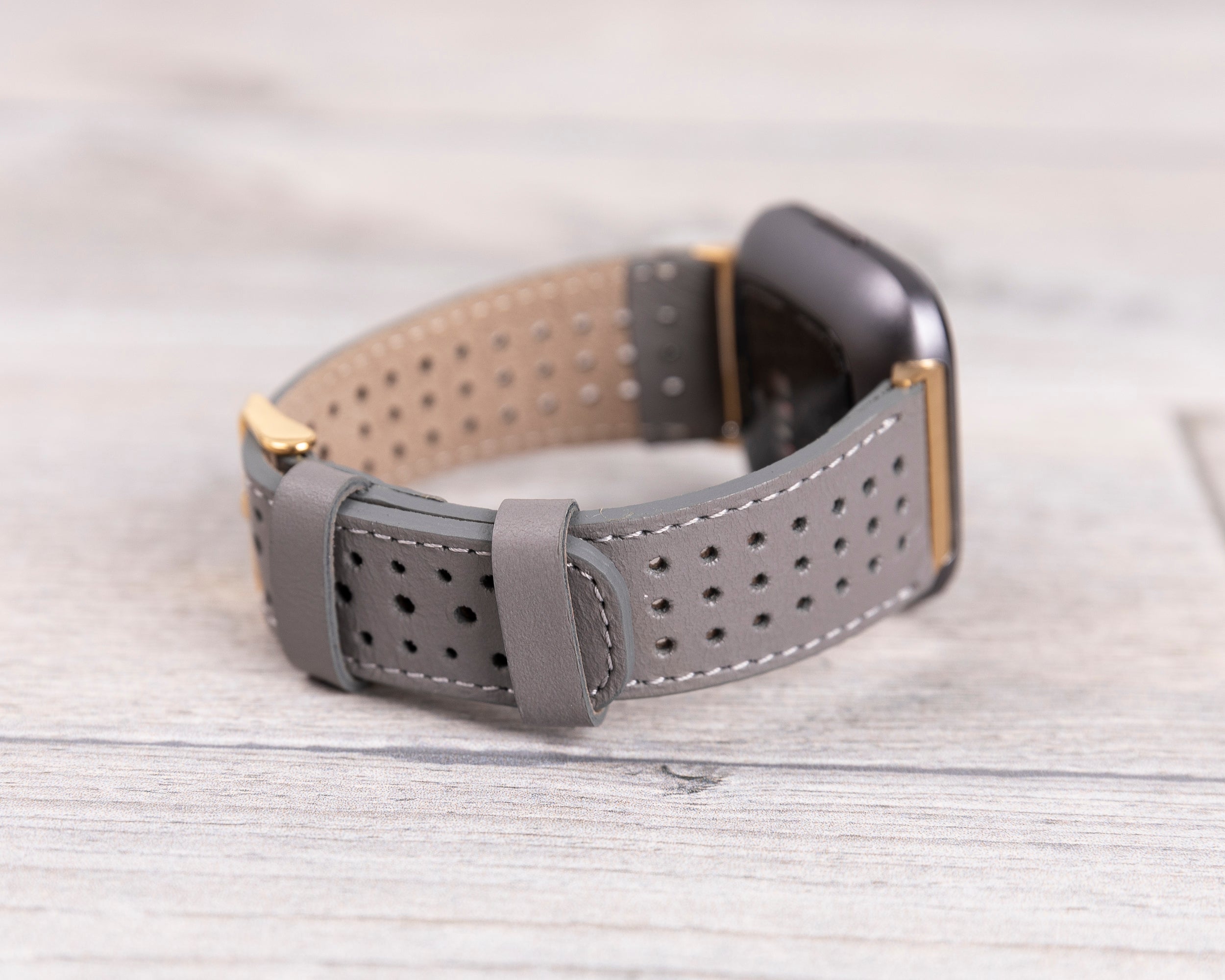 Perforated Gray Leather Band for Fitbit Watch