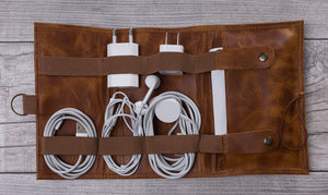 Camel Brown Leather Cable Organizer