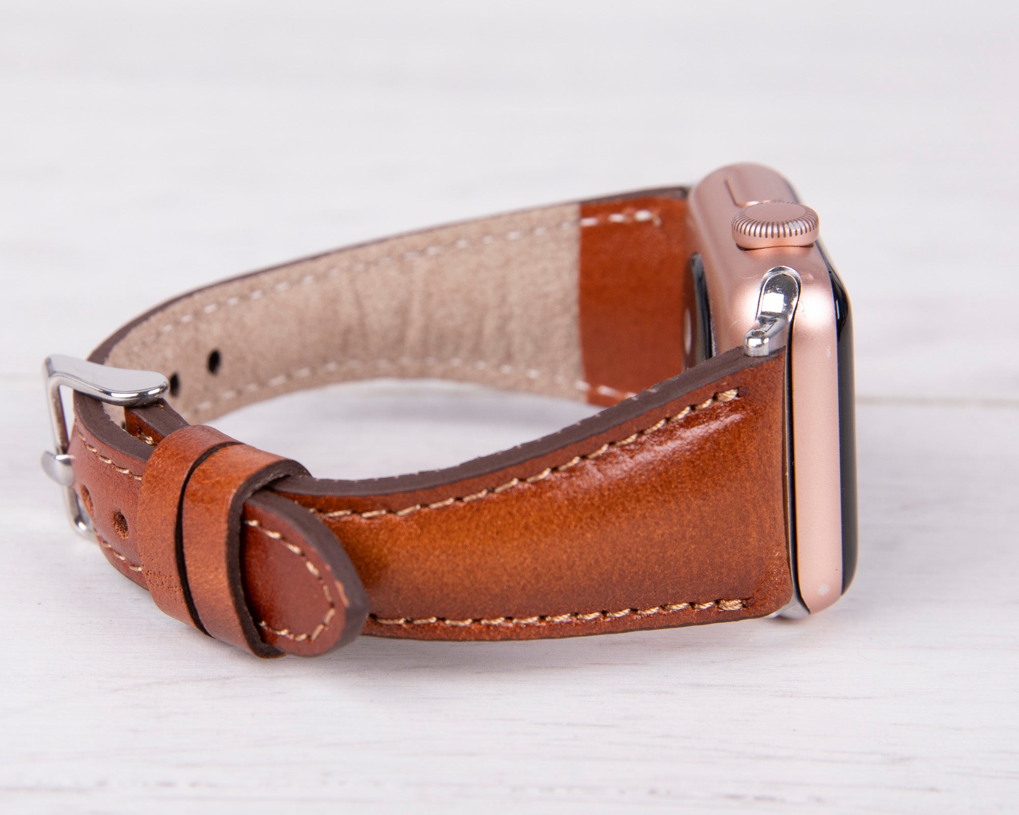 Genuine Leather Burnished Tan Slim Band for Apple Watch