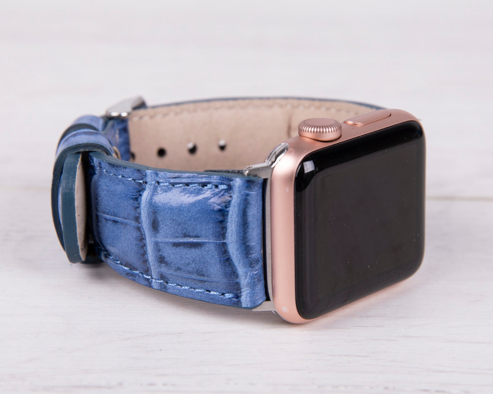 Croco Pattern Blue Leather Band for Apple Watch